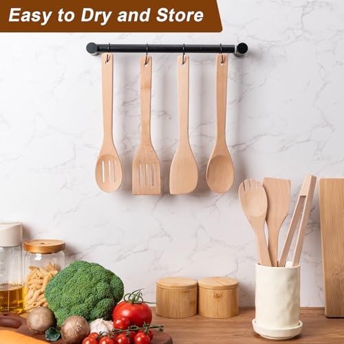 Eisinly Wooden Spoons for Cooking 7-Piece, Kitchen Nonstick Wood Cooking Utensils Set, Durability Wooden Spatula Spoon for Everyday Use, Light Yellow - color: Yellow-Wood, style: Square-edge