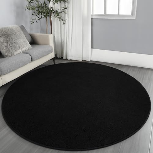 Gifeas Ultra Soft Round Area Rugs for Living Room Bedroom, 4x4 Feet Black | Thickened Memory Foam Indoor Solid Minimalist Carpet, Non-Slip Furry Comfy Rug for Kid Boy Girl Nursery Dorm Room Home Decor - color: Black, size: 4' (Round)