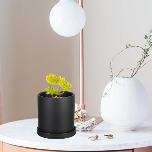 Kisangel Ceramic Planter Pot with Drainage and Matching Saucer Indoor Flower Pot for Succulents and Green Plants Modern Nordic Style Decor for Home Office Cafe and Smooth Finish