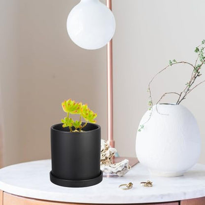 Kisangel Ceramic Planter Pot with Drainage and Matching Saucer Indoor Flower Pot for Succulents and Green Plants Modern Nordic Style Decor for Home Office Cafe and Smooth Finish