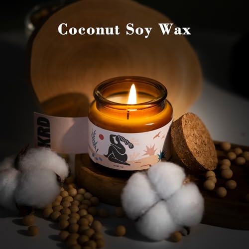 KRD Scented Candles Gift Set for Women, 120H Glass Jars Soy Wax, 6x2.6oz | 6 unique scents with 15% strong essential oil load. 6x2.6oz amber elegant glass jars. Perfect spa bath gift set for women
