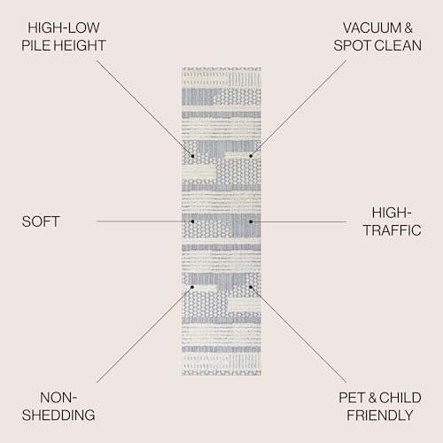 JONATHAN Y Geometric High-Low Cream/Gray Runner Rug 2X8 ft, Kerstin for Living Room, Bedroom, Kitchen, Office, Easy-Cleaning, High Traffic, Pet-Friendly, Non-Shedding SNT100A-28 - size: 2'2" x 8' (Runner)