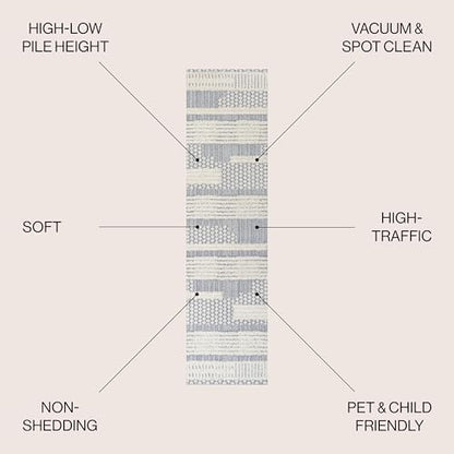 JONATHAN Y Geometric High-Low Cream/Gray Runner Rug 2X8 ft, Kerstin for Living Room, Bedroom, Kitchen, Office, Easy-Cleaning, High Traffic, Pet-Friendly, Non-Shedding SNT100A-28 - size: 2'2" x 8' (Runner)