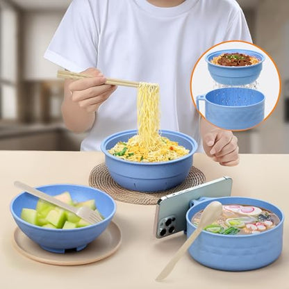 Ramen Cooker,32oz Ramen Bowl Set,Microwave Ramen Bowl, Microwave Bowl with Lid, Portable Noodle Bowls,for Home Office Dorm Room College gift (Light Blue) - color: Light Blue
