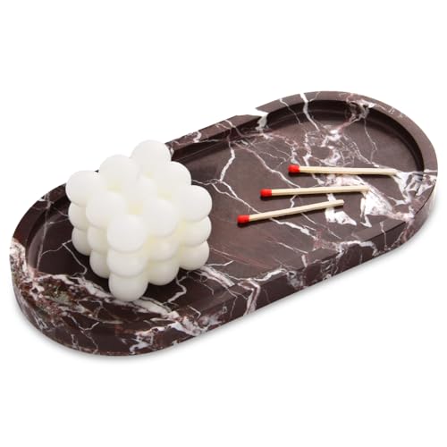 Oval Marble Bathroom Vanity Tray, Rosso Lepanto, 10" x 5" x 0.6" | Natural Luxury Marble, Home Kitchen Bathroom Table Tray, Stone Decorative Countertop Tray, For Coffee Perfume Jewelry - color: Rosso Lepanto, size: 5" x 0.6" x 10"