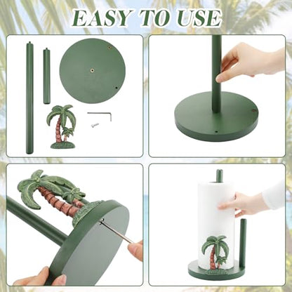 Palm Tree Paper Towel Holder Resin Coconut Tree Kitchen Decor Countertop Toilet Paper Towel Stand 12.5 Inch Green Decorative Tropical Gifts for Coastal Kitchen, Beach House, Home Decor - style: Coconut Tree