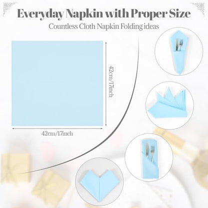 PLOYMONO Baby Blue Cloth Napkins - 8 Pack 17"x17" Polyester Dinner Napkins | Heavy Duty 180 GSM Cloth Napkins with Hemmed Edges - Great for Restaurants, Weddings, Parties, Banquets Dinner - color: Baby Blue