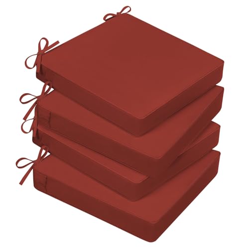Basic Beyond Outdoor Chair Cushions for Patio Furniture, Waterproof Outdoor Seat Cushions Set of 4 19 x 19, Patio Chair Cushions Set of 4 with Ties and Handle, Brick Red - color: Brick, size: 19x19x3
