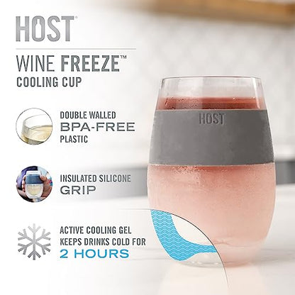 Host Wine Freeze Cup with Lid, Double Wall Insulated, Cooling Freezable Drink with Gel, Glasses for Red and White Wine, 8.5 oz, Set of 2, Mint - color: Mint With Lids