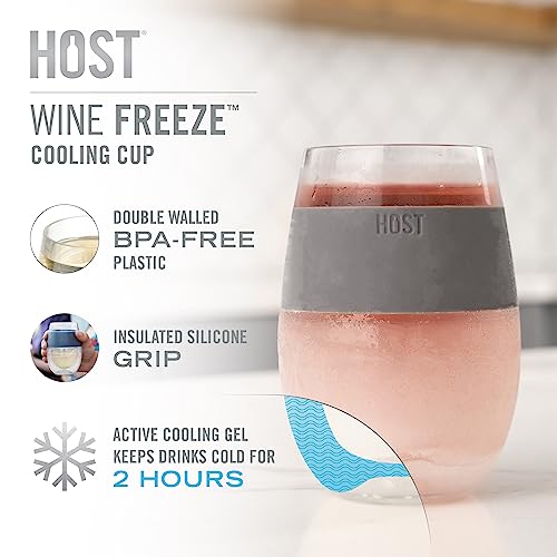 Host Cooling Wine Freeze Cup with Lid, Set of 2 Plastic Double Wall Insulated Tumbler Drink Cup with Freezing Gel for Red and White Wine, Blue - color: Blue With Lids
