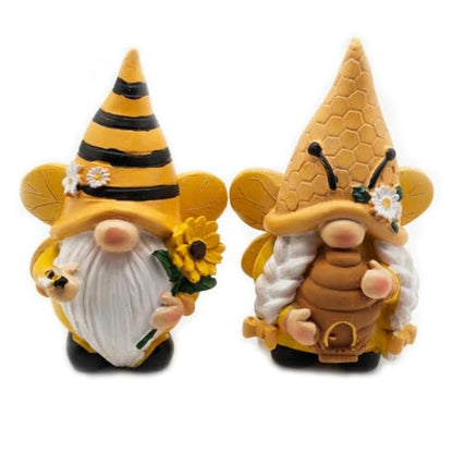 Cute 2 PCS Gnomes Statues Decor, Resin Figurines and Sculpture Décor, for Indoor Outdoor Yard Lawn Garden Home Patio Farmhouse Kitchen Table Decoration(bee Statue) - style: Bee-themed pair