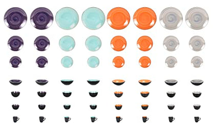 Stoneware Sonoma 56pc Dinnerware Set, Black + Speckled Spin Wash Mixed Colors of Purple, Turquoise, Orange and Grey - color: Mix-A