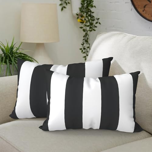 DYTXIII Pack of 2 Waterproof Outdoor Lumbar Pillow with Inserts, 12x20 in Rectangle Decorative Patio Throw Pillow for Home, Sofa,Bench and Patio Furniture, Cabana Black - color: Cabana Black, size: 12x20 Inch (With Inserts)