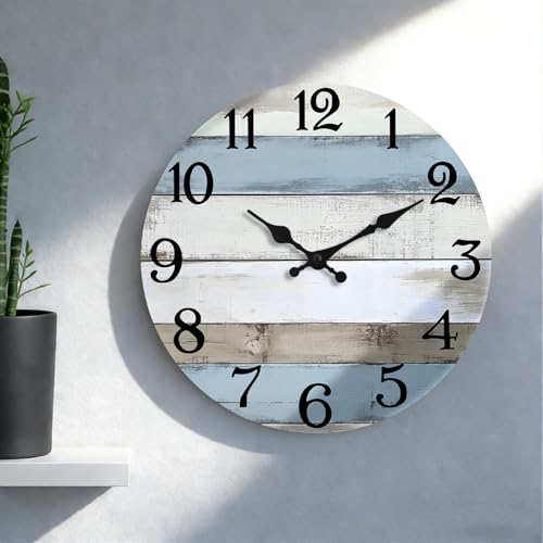 JoFomp 12 Inch Wall Clocks Battery Operated, Silent Wall Clock Non Ticking, Coastal Country Design Rustic Wall Clocks for Living Room Decor, Wooden Wall Clock for Bedroom Kitchen Bathroom - size: 12 Inch