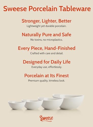Sweese Porcelain Bowl Set - Serving, Prep, Salad, Dishwasher Microwave Safe, 10/18/28/42 oz, White Grey - color: White Grey