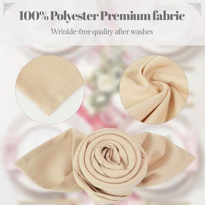PLOYMONO Beige Cloth Napkins - 8 Pack 17" x 17" Washable Polyester Napkins | Heavy Duty 180 GSM Cloth Napkins with Hemmed Edges - Great for Restaurants, Weddings, Parties, Banquets Dinner - color: Beige