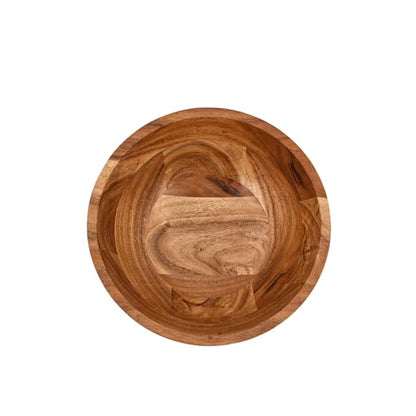 EDHAS Fruit Bowl Acacia Wood Round Shaped Serving Bowl for Salad, Vegetables and Fruit,Single (9" x 9" x 4")