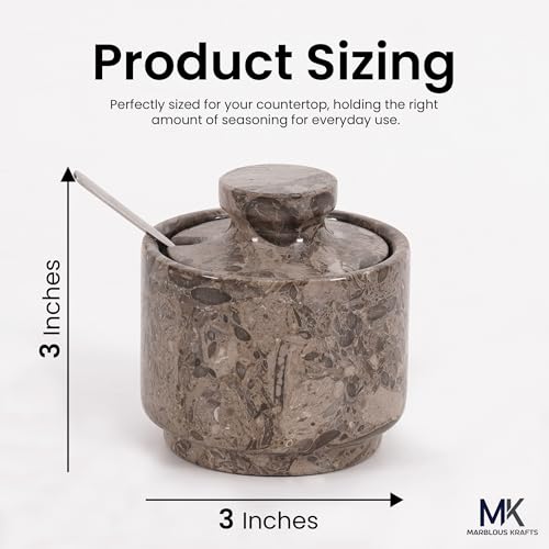Marble Salt Cellar Oceanic 3" Flaky Salt Dish for Countertop Ideal Spice Box, Candy Bowl, Brown Sugar Jar with Lid and Spoon, Kitchen Storage, Gift for New Home - color: Oceanic