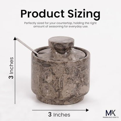 Marble Salt Cellar Oceanic 3" Flaky Salt Dish for Countertop Ideal Spice Box, Candy Bowl, Brown Sugar Jar with Lid and Spoon, Kitchen Storage, Gift for New Home - color: Oceanic