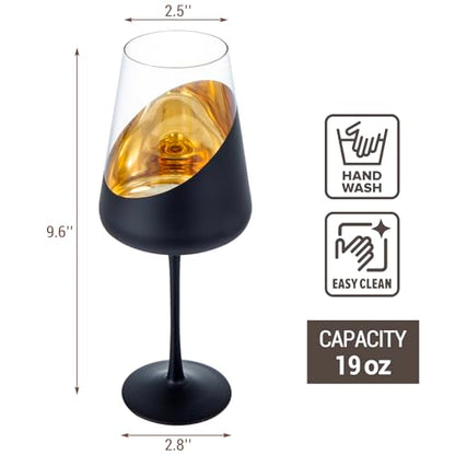 MyGift Black and Gold Wine Glasses, Set of 4 Tulip Champagne Glasses, 19 oz Stemmed Drinkware for Cocktails, Wine, Entertaining, Wedding, Gifts