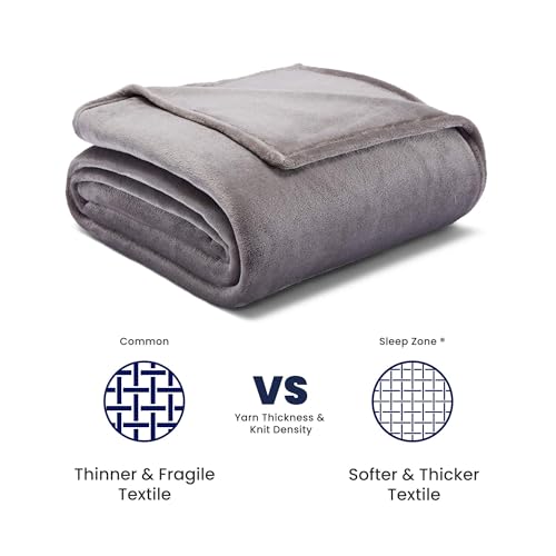 SLEEP ZONE Grey Fleece Blanket Super Soft Cozy Throw Flannel Blanket, Lightweight Comfy Fuzzy Blanket Plush Throw Blankets for Couch, Sofa, Bed, Camping, Travel, 90x90Inches - color: Grey, size: Full/Queen (90x90 inches)