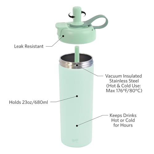 Glad Sip & Chug Insulated Water Bottle - Skinny Stainless Steel Tumbler with Straw and Chug Lid - Leak Resistant Double Walled Metal for Hot and Cold Drinks, 23oz, Green - color: Green