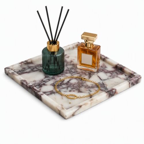 Natural Marble Vanity Tray, Square Marble Storage Tray for Bathroom Sink & Kitchen. Plate Holder for Tissues, Candles, Towel, Perfume & Jewelry, Gift for New Luxury Home Decor (calacatta Viola) - color: 033-viola, size: 9.8" x 9.8" x 0.7"