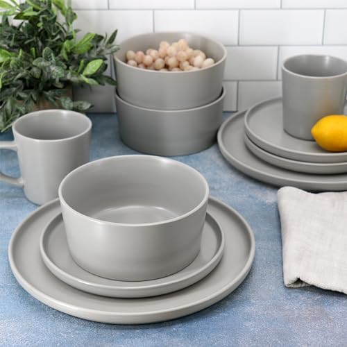 Elama Luxmatte Modern and Contemporary Stoneware Dinnerware Set in Matte, Service for 4 (16, Light Gray) - color: Light Gray