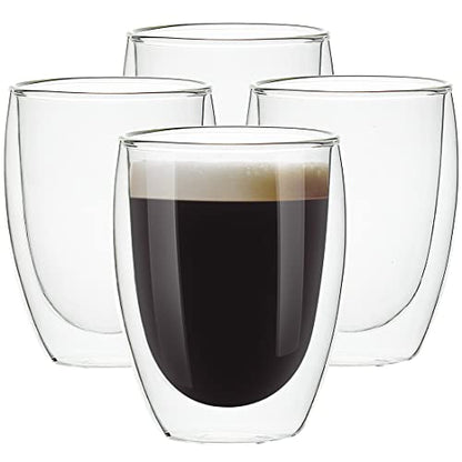 [4-Pack,12Oz] Glass Cups, Double Walled Thermo Espresso Glasses, Insulated Coffee Mugs, Drinking Glasses | Double Walled, Thermo Glasses for Espresso,Latte,Tea