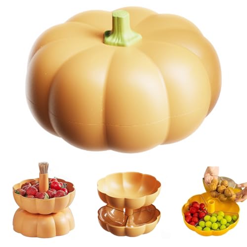ATMEET Halloween Pumpkin Snackle Box Container Halloween Decorations Organizer Versatile Snack Storage 2 Tier Lazy Susan Divided Serving Tray