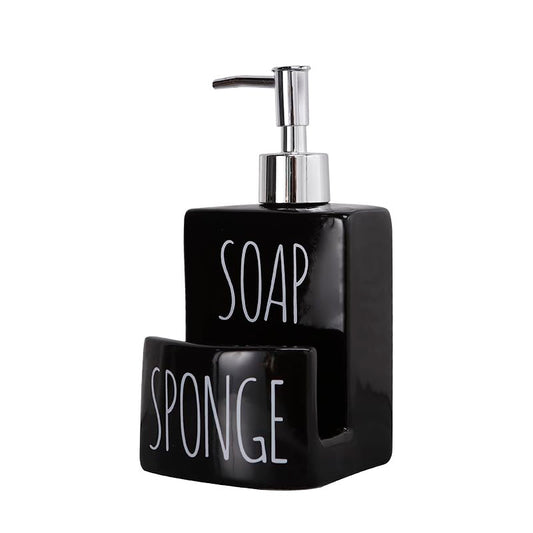 Ceramic Soap Dispenser with Sponge Holder - 2-in-1 Countertop Soap Pump Dispenser for Sink, Useful Kitchen Gadget - Black - color: Black