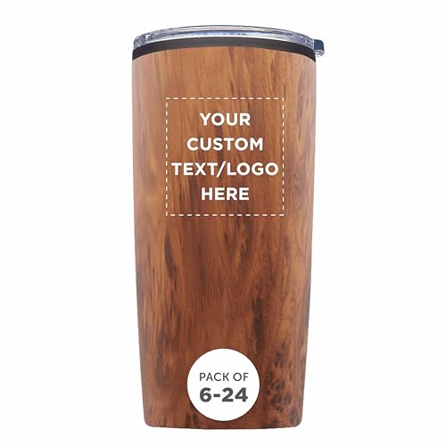 Father’s Day Custom Plastic Tumblers 20 oz Set of 6/12/24, Personalized Bulk Pack with Lids - Iced Coffee Tumbler, To Go Cup, Insulated Gift for Dad - Wood - color: - Custom – Wood