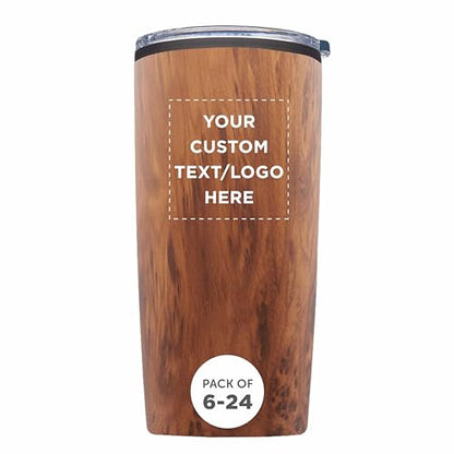 Father’s Day Custom Plastic Tumblers 20 oz Set of 6/12/24, Personalized Bulk Pack with Lids - Iced Coffee Tumbler, To Go Cup, Insulated Gift for Dad - Wood - color: - Custom – Wood