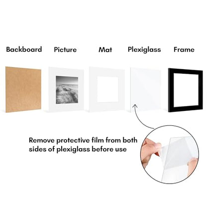 Americanflat 8x8 Picture Frame 2-Pack - Matted to 5x5 - Black | Slim Molding construction, Polished plexiglass front, wall or tabletop display with included easel, triangle hangers included - color: Black, size: 8x8