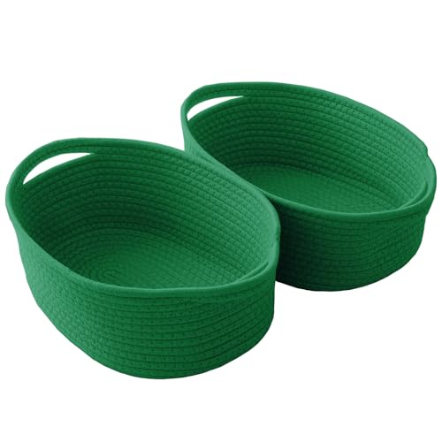 JMvicyroam Small Woven Basket, Empty Gift Basket, Green/2 Pack | Small Gift Basket, Cotton Rope, 12 x 8 x 19 in, Handles, Includes Ribbon and Bag, Birthday Gift Basket - color: Green, size: 2 Pack
