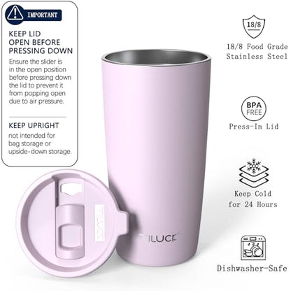 TILUCK 20 oz Insulated Coffee Tumbler with BPA-Free Lid | Travel Coffee Mug, Dishwasher Safe, Cup Holder Friendly,Double-Wall Vacuum Insulation for Hot & Cold Drinks, MatteLightPurple - color: Matte LightPurple, size: 20 Ounces