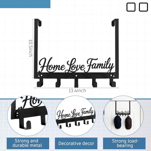 Reallnaive Home Love Family Over The Door Hooks Bathroom Decor Wall Mount Hanger Rack Holder for Towel, Hat, Coat, Cloth, Keychain, Bag, Christmas Party Gift - style: Home