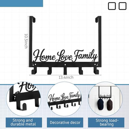 Reallnaive Home Love Family Over The Door Hooks Bathroom Decor Wall Mount Hanger Rack Holder for Towel, Hat, Coat, Cloth, Keychain, Bag, Christmas Party Gift - style: Home