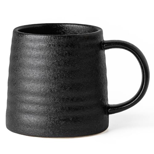 15.5oz Large Heavyweight Ceramic Mug, Reactive (Matte Black) | 15.5oz Medium-Large, Heavy Weighted Stoneware, Reactive Transmutation Glaze, Microwave & Dishwasher Safe, Gift Box - color: Black