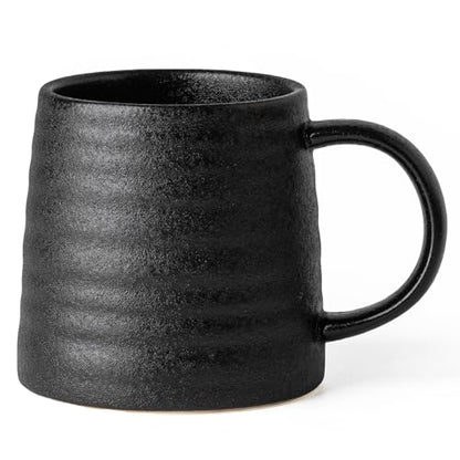 15.5oz Large Heavyweight Ceramic Mug, Reactive (Matte Black) | 15.5oz Medium-Large, Heavy Weighted Stoneware, Reactive Transmutation Glaze, Microwave & Dishwasher Safe, Gift Box - color: Black