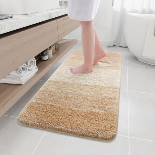 Arotive Microfiber Bathroom Rugs, Shaggy Soft Absorbent Bath Rug, 47x20 | Beige, Rubber Backing Thick Plush Machine Washable Dry Bath Mats for Bathroom, Tub and Shower, Rectangular - color: Beige, size: 47" X 20"