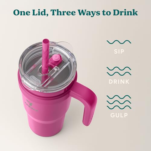 REDUCE 24 oz Stainless Steel Tumbler with Handle - Dual-Wall Vacuum Insulated Travel Mug, Sweat-Proof Lid & Reusable Straw - Keeps Drinks Cold for 24 Hrs, Fits Cupholders, Dishwasher Safe - Sangria - color: Sangria, size: 24 Ounces