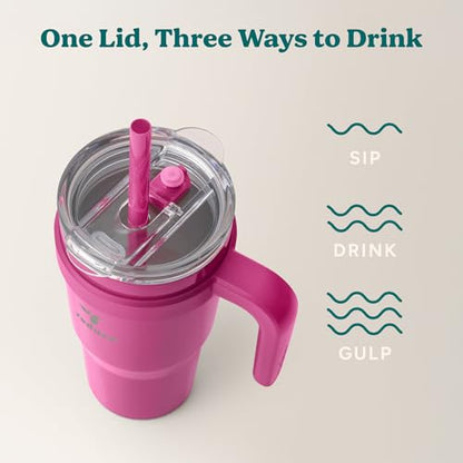 REDUCE 24 oz Stainless Steel Tumbler with Handle - Dual-Wall Vacuum Insulated Travel Mug, Sweat-Proof Lid & Reusable Straw - Keeps Drinks Cold for 24 Hrs, Fits Cupholders, Dishwasher Safe - Sangria - color: Sangria, size: 24 Ounces