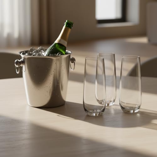 Melin Set of 6 Stemless Champagne Flutes – 10oz Lead-Free Crystal Glasses for Champagne, Prosecco & Mimosas – Dishwasher Safe, No-Tip Base, Premium Barware Gift for Entertaining