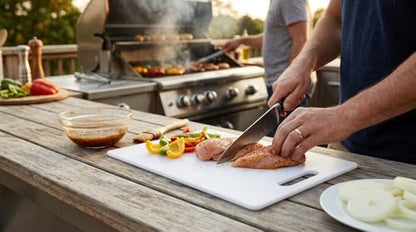 FARBERWARE Large Cutting Board, Dishwasher- Safe Plastic Chopping Board for Kitchen with Easy Grip Handle, 11in by 14in, White - size: 11"L x 14"W