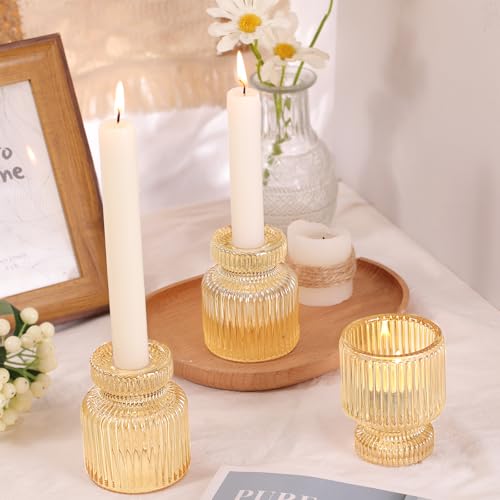 6 Pcs Gold Candlestick Holders - Glass Taper Candle Holders Tealight Votive Candle Holders for Table Centerpieces, Wedding, Dinner Party, Home, Gifts - color: Gold, size: 6Pcs