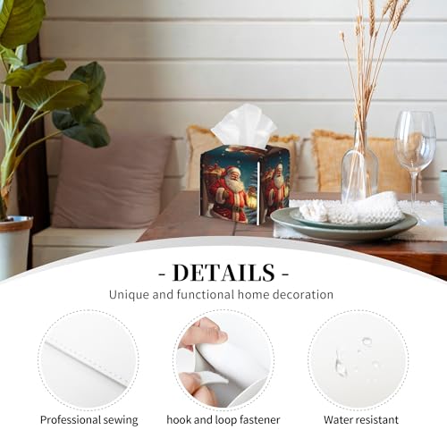 Christmas Santa Claus Tissue Box Cover Square,Merry Christmas Tissue Box Holder Waterproof Leather Facial Paper Organizer Dispenser for Bathroom Home Car Nightstand Vanity Desk - color: Color-25