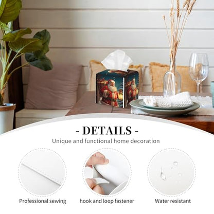 Christmas Santa Claus Tissue Box Cover Square,Merry Christmas Tissue Box Holder Waterproof Leather Facial Paper Organizer Dispenser for Bathroom Home Car Nightstand Vanity Desk - color: Color-25