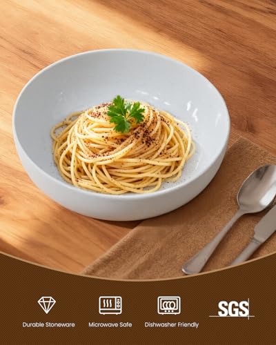 Pasta Bowls Set of 4, 34oz Speckled Ceramic Bowls Set for Serving Salad, Pasta, Soup, Dinner, 8" Wide and Deep Bowls, Dishwasher & Microwave Safe, Matte Terracotta Base (Gray White) - color: Gray White, size: 4pcs