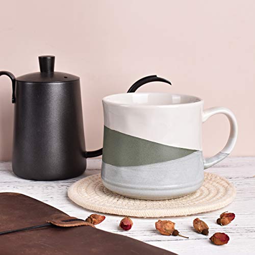 Bosmarlin Large Stoneware Coffee Mug, Big Tea Cup for Office and Home, 21 Oz, Dishwasher and Microwave Safe, 1 PCS (Geometry-Green) - color: Geometry-Green